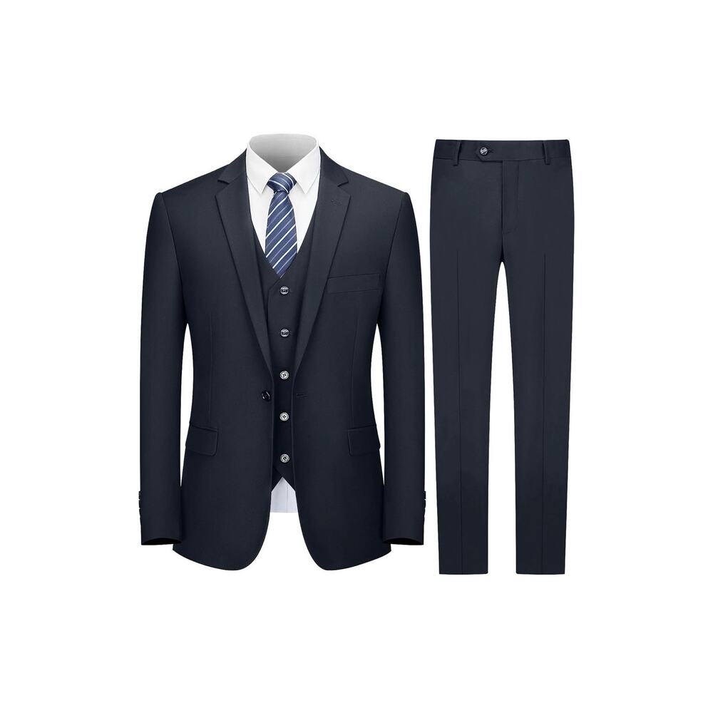 Cooper and Nelson Black 3 Piece Suit 4XL 1 Button Jacket Vest Pant Tie Dark Navy